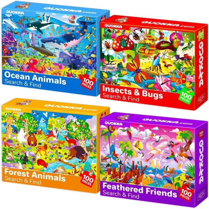 100-Piece Kids Jigsaw Set — 4 Colorful Puzzles for Ages 6-8