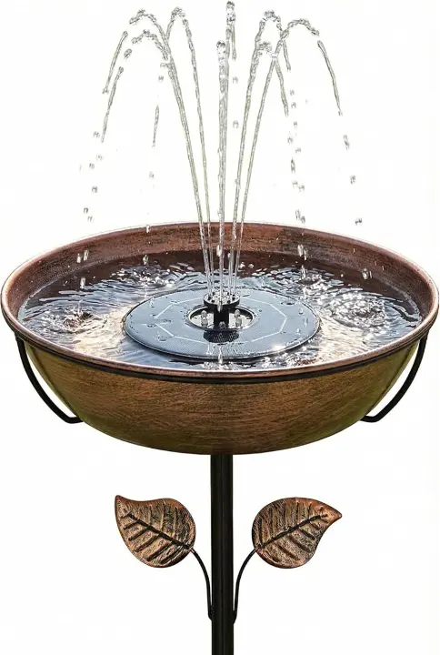 13" Solar Metal Bird Bath with LED Fountain — 1.4 Gal Basin
