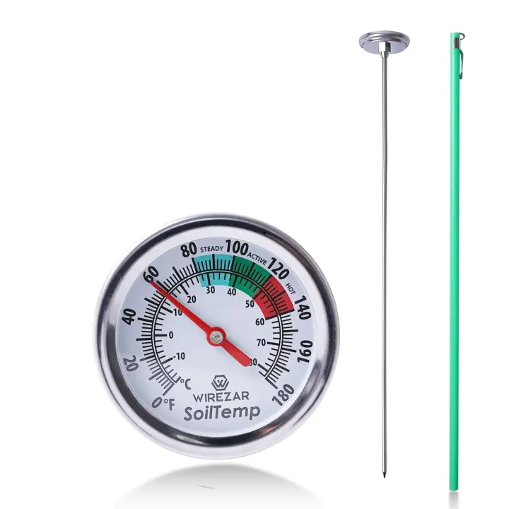 16-Inch Stainless Steel Compost Thermometer — Waterproof Outdoor Gauge