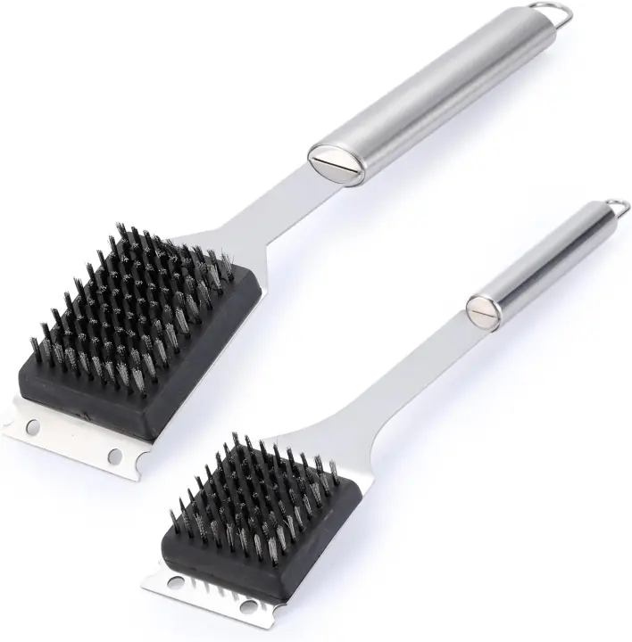 2-Pack Stainless Steel Grill Brushes with Scrapers — 16.5" & 14"