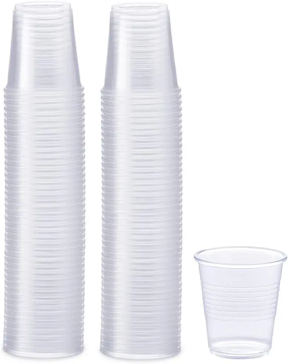 3 oz Disposable Plastic Bathroom Cups — 100 Clear Mini Cups
