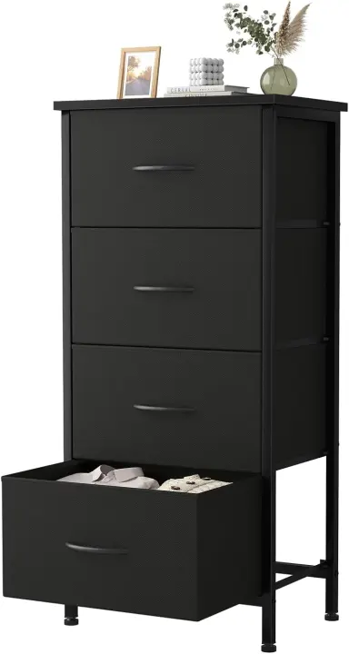 4-Drawer Fabric Dresser Nightstand — Tall Storage Cabinet