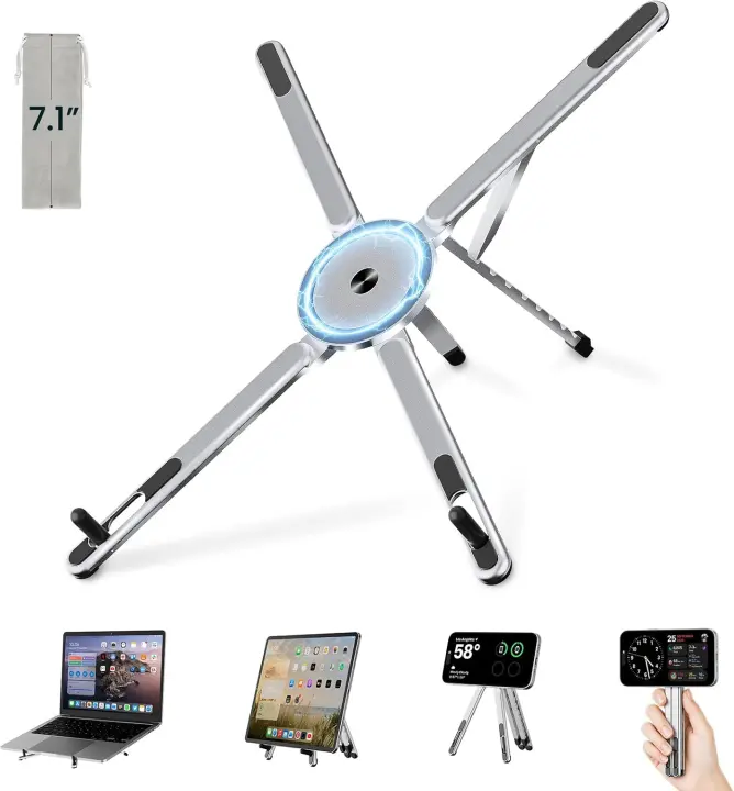 4-in-1 Aluminum Portable Laptop Stand with Magnetic Phone Mount