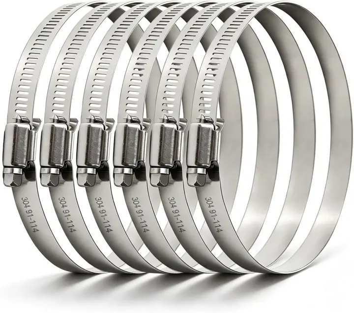 4-Inch Worm-Gear Hose Clamps — 6-Pack, Stainless Steel