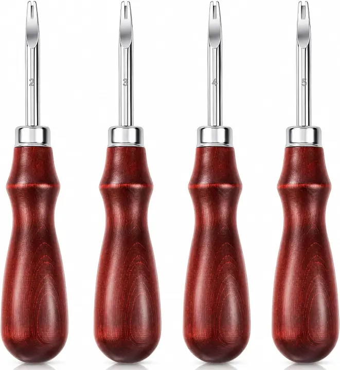 4-Piece Leather Edge Beveler Set (0.8/1.0/1.5/2.0 mm) — High-Carbon Steel, Wood Handles