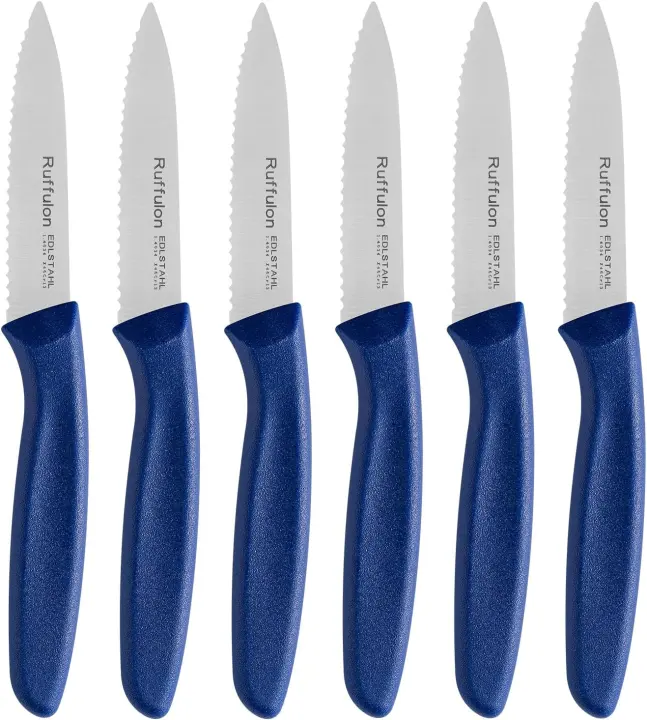 6-Piece Serrated Paring Knife Set — Fruit & Utility Knives, Blue