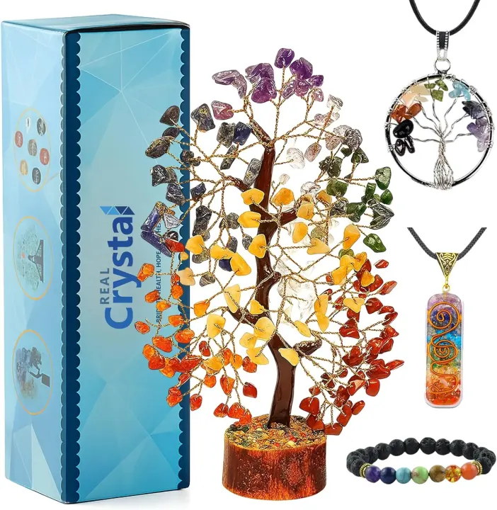 7-Chakra Crystal Tree Gift Set — Healing Tree with Jewelry