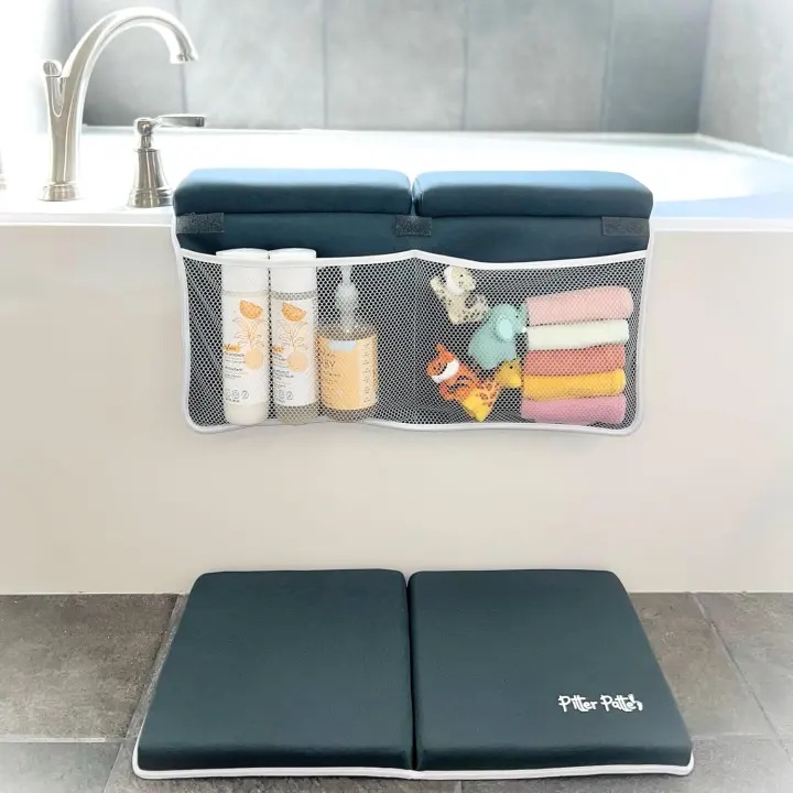 Baby Bath Kneeler & Elbow Rest Set — Cushioned Tub Pads with Pockets