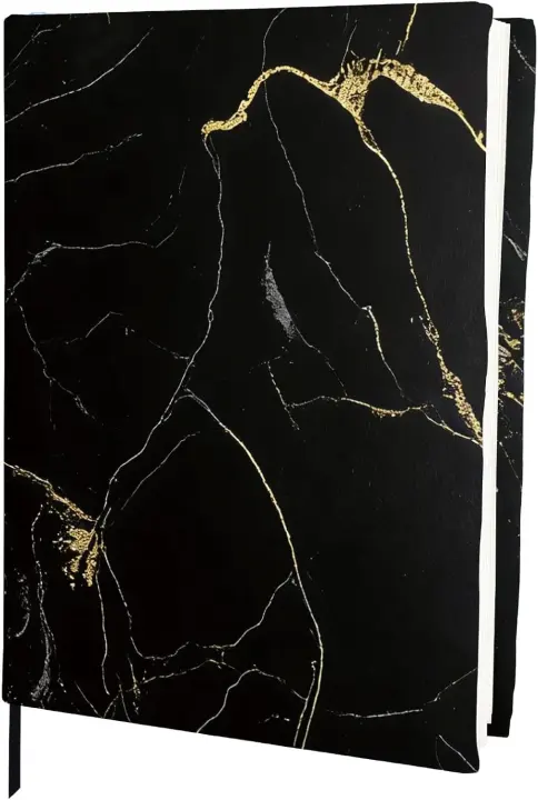 Black Marble Stretch Fabric Book Cover — Jumbo Elastic Sleeve for Large Books
