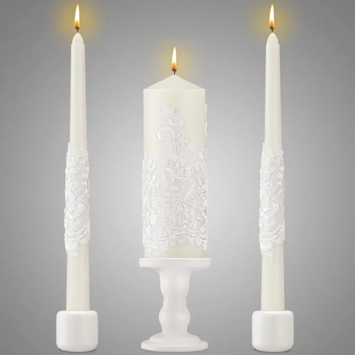 Ceramic-Base Unity Candle Set for Wedding Ceremony (3 Candles + Holders)
