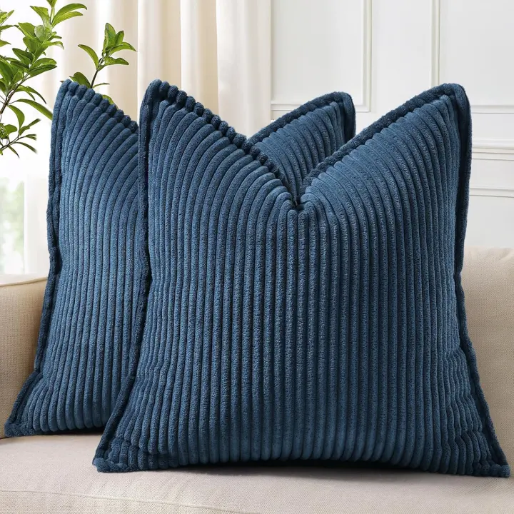 Corduroy Navy Blue 26x26 Throw Pillow Covers — Set of 2