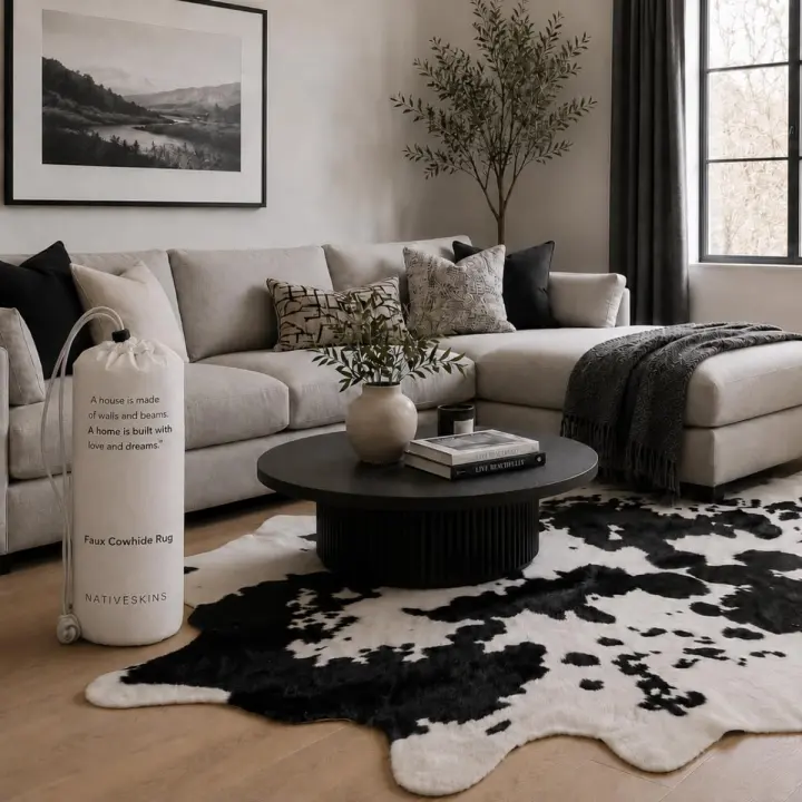 Faux Cowhide Area Rug 4'7"x6'7" — Black & White Cow Print