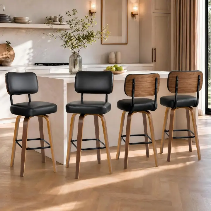 Garvee 26" Counter Height Swivel Bar Stools — Set of 4, Faux Leather
