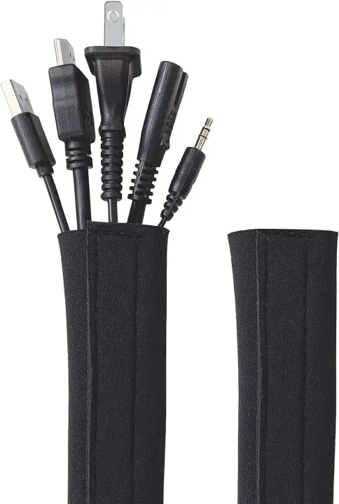 Hook-and-Loop Cable Management Sleeve — 48in Black, 2-Pack