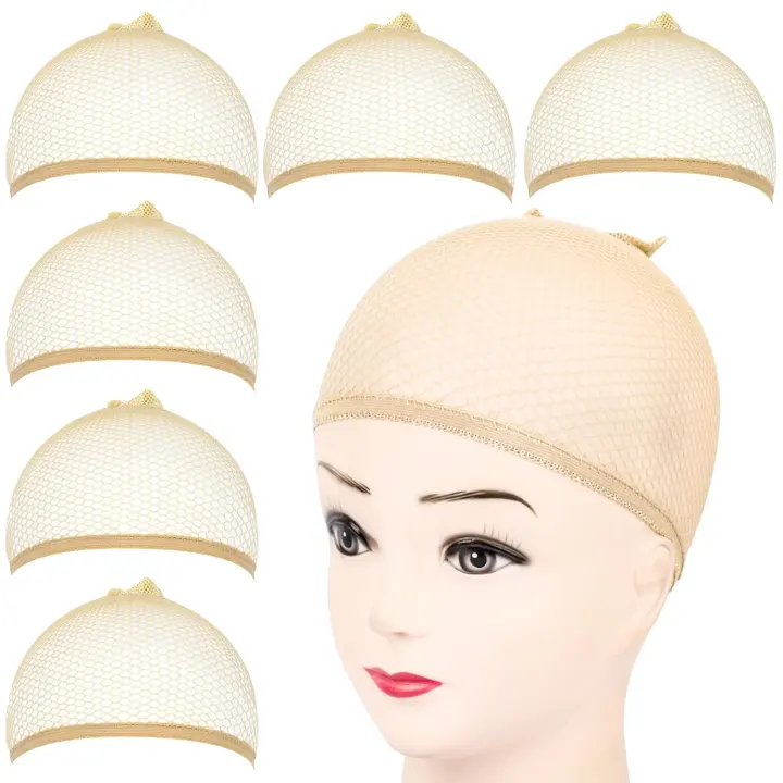 Light Brown Mesh Wig Caps — 6-Pack Closed-End Nylon Net Caps