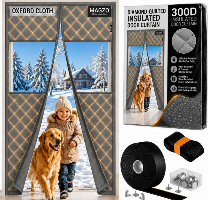 Magnetic Thermal Insulated Door Curtain for 32" x 80" Doors — Gray