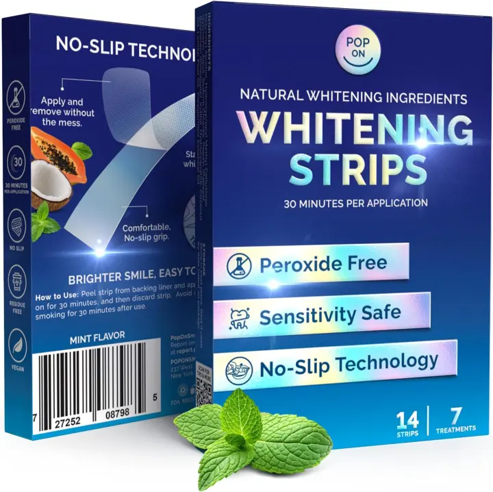 Peroxide-Free Teeth Whitening Strips for Sensitive Gums — Mint, 7-Day Kit