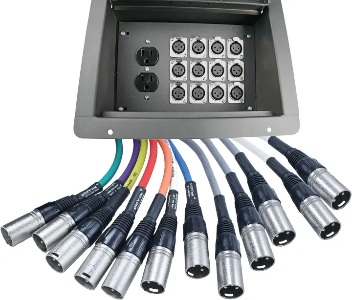 Recessed Stage Floor Box — 110V Outlet with 12 Prewired XLRs