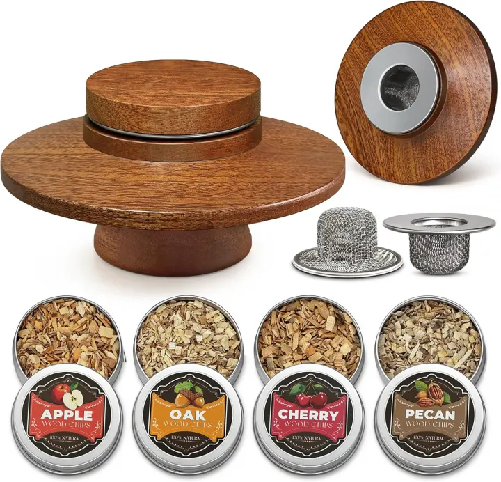 Sapele Wood Cocktail & Whiskey Smoker Kit with Stainless Filters