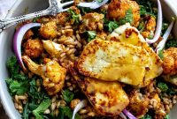 Grilled Halloumi Farro Bowls with Maple Dijon Dressing Recipe