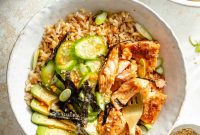 Oven-Baked Salmon Sushi Bowls with Sticky Rice and Avocado