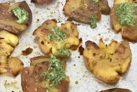 Crispy Smashed Potatoes Topped with Fresh Pesto