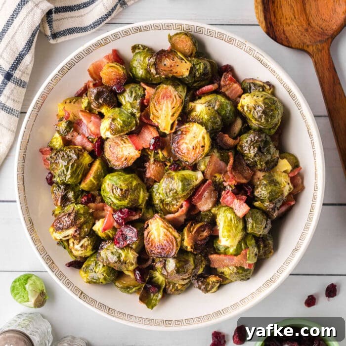 Slow Cooker Pork Chile Verde: Tender Pork in Tomatillo Sauce 15 Overhead view of brussels sprouts in a serving dish.