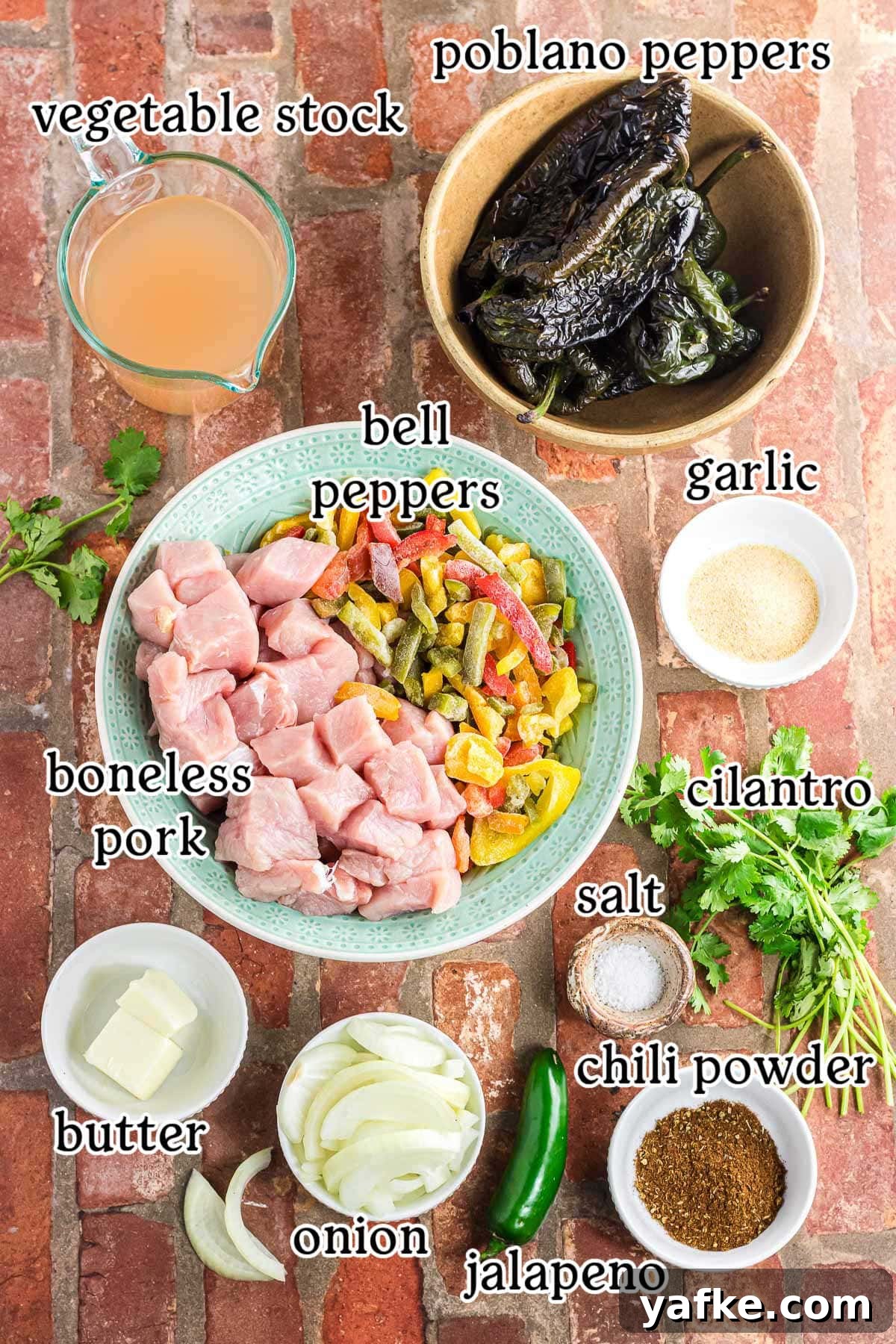 Slow Cooker Pork Chile Verde: Tender Pork in Tomatillo Sauce 3 The recipe ingredients laid out with text labels.