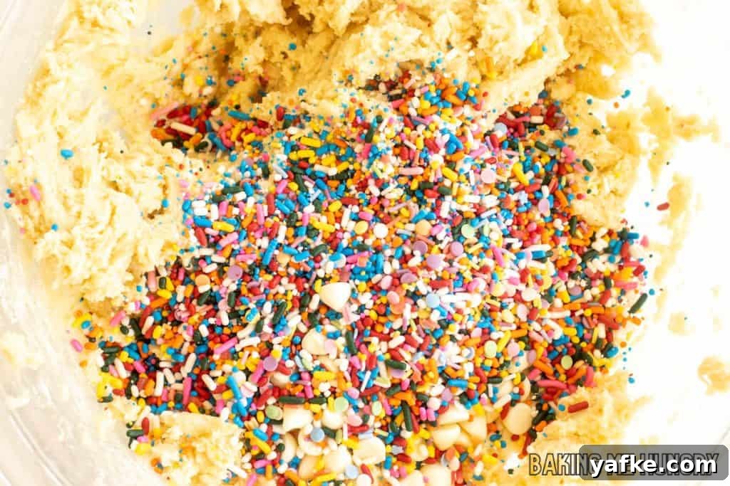 Birthday Cake Blondies Recipe with Sprinkles 8 sprinkles and white chocolate chips added