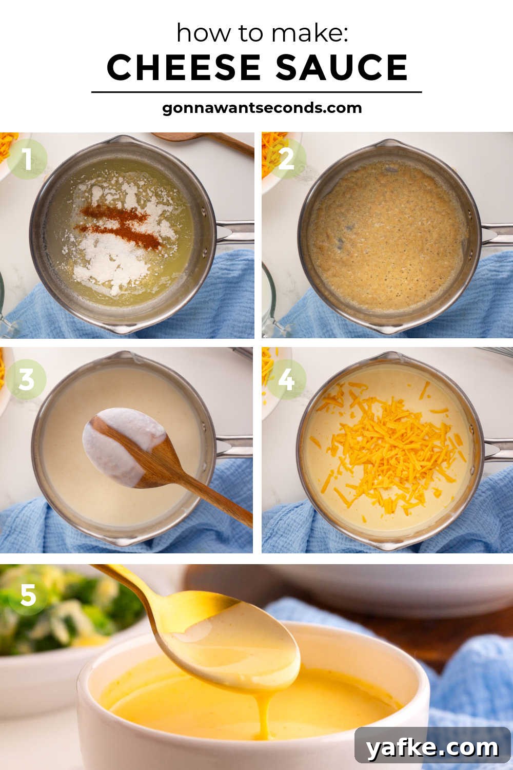 This creamy cheese sauce is a true kitchen staple. Pour it over broccoli, stir it on pasta for quick mac n' cheese, or serve it as a dip for pretzels and chips! #cheesysauce #cheesesauce step by step how to make cheese sauce