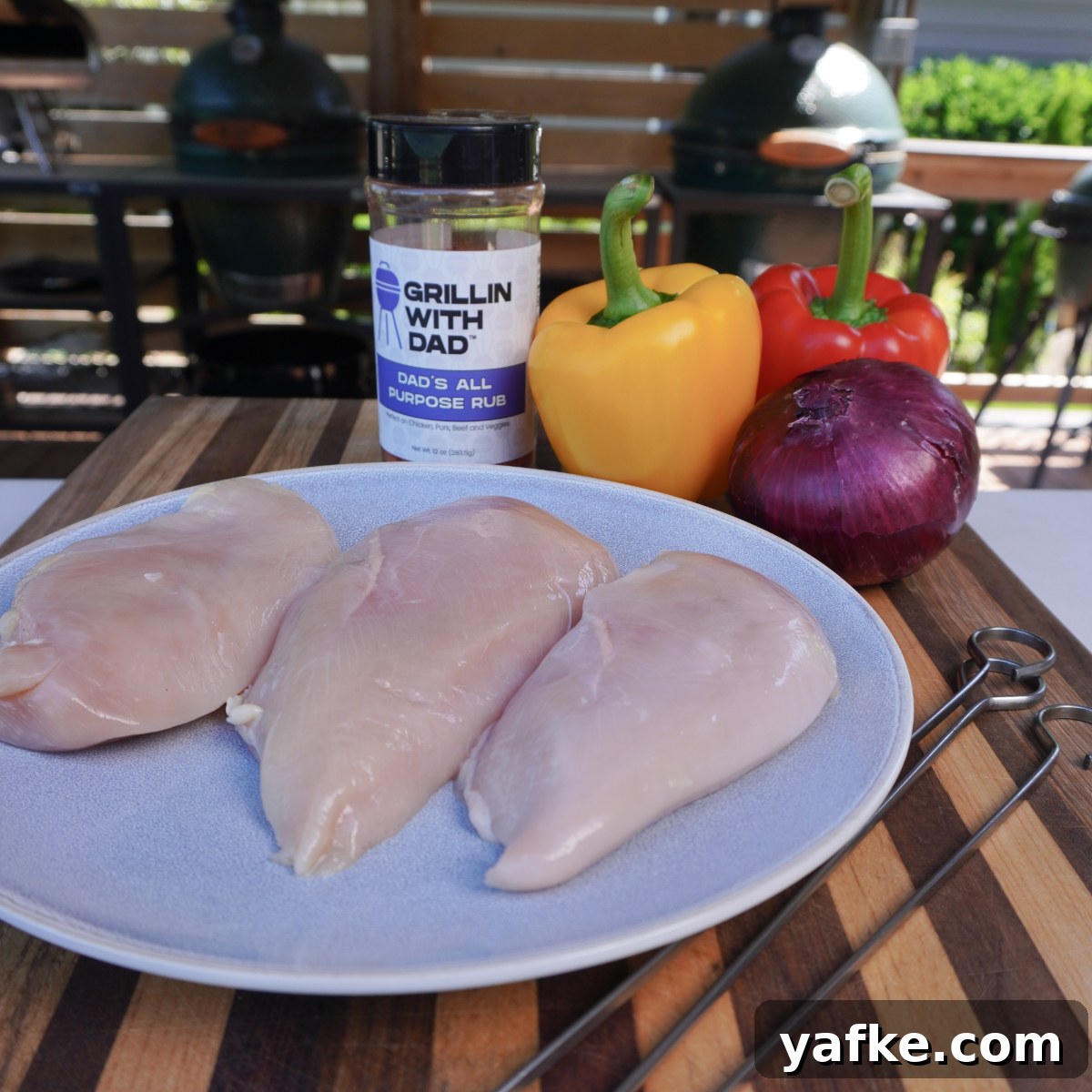 Juicy Grilled Chicken Skewers with Lemon and Herbs 2 Prepared chicken skewers with vegetables