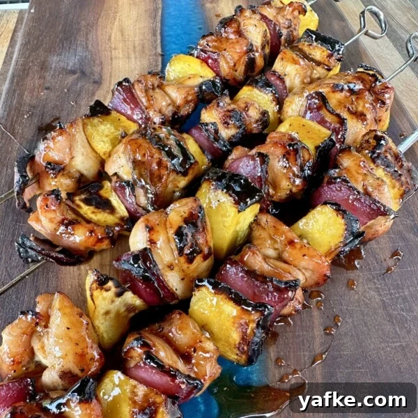 Juicy Grilled Chicken Skewers with Lemon and Herbs 7 Peach and whiskey chicken skewers
