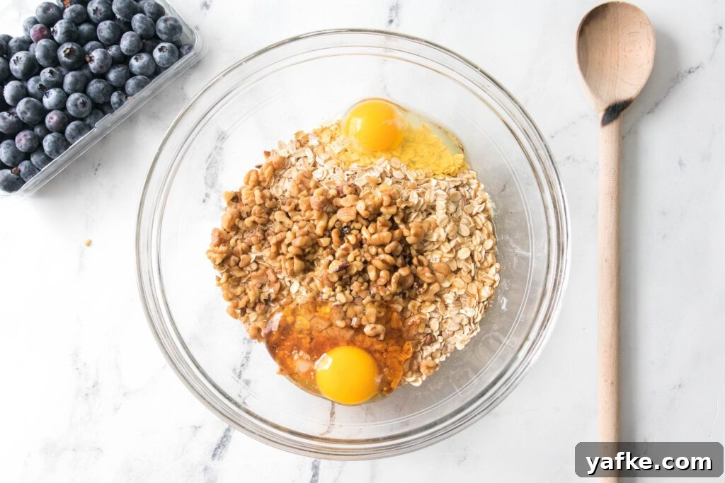 Blueberry Baked Oatmeal ingredients in the bowl