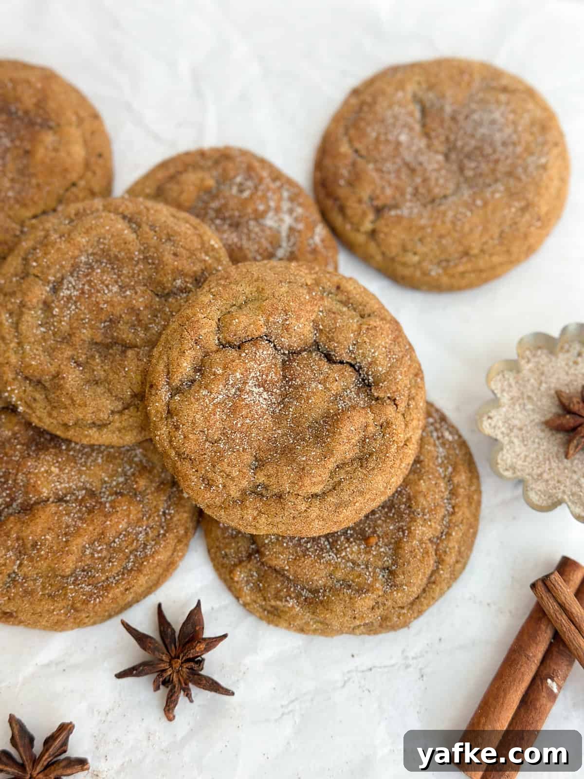 Chewy Brown Butter Pumpkin Snickerdoodles Recipe 11 all of the brown butter pumpkin snickerdoodles laying near each other.