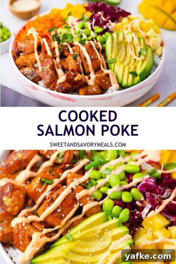 Seared Salmon Poke Bowl Recipe with Soy-Ginger Glaze 6 easy cooked salmon poke pin