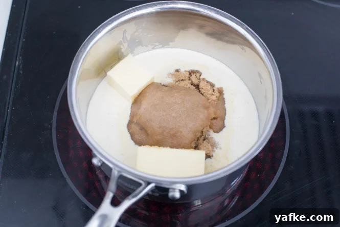 No-Bake Cheesecake Jars with Fresh Berries 2 brown sugar, butter and heavy cream in saucepan
