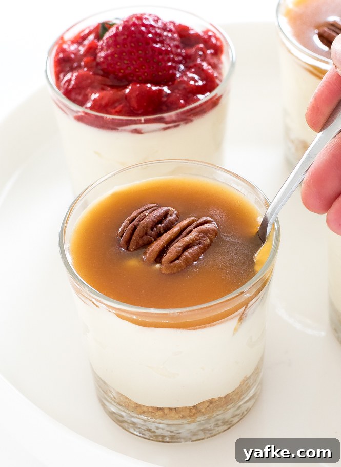 No-Bake Vanilla Cheesecakes topped with caramel sauce No-Bake Vanilla Cheesecakes topped with caramel sauce