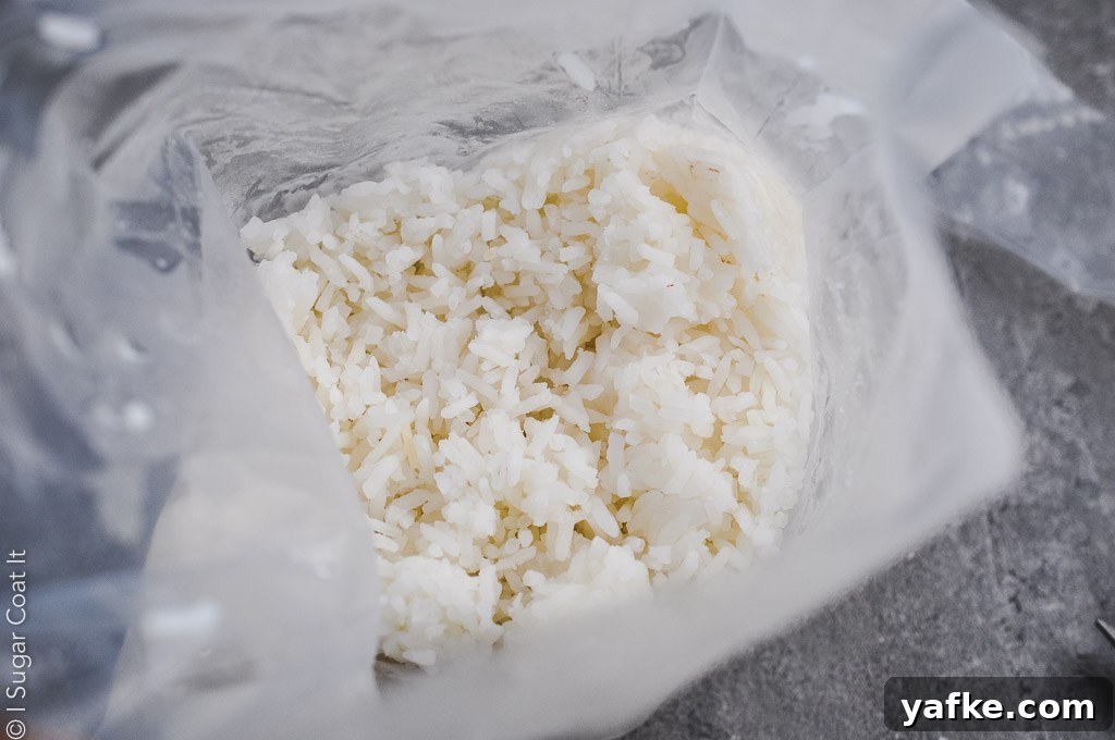 sous vide rice, post cook, in an opened vacuum bag | i sugar coat it