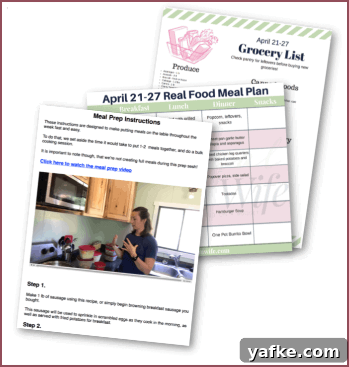 Nourishing Weekly Meal Plans with Shopping Lists 5 Image shows printable meal plans and grocery lists