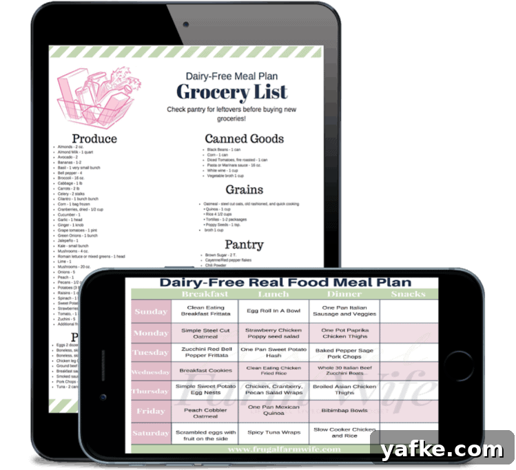 Nourishing Weekly Meal Plans with Shopping Lists 6 Image shows an iPad displaying a grocery list and weekly meal plan