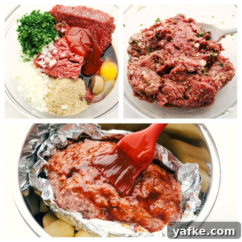 Process photos of making meatloaf.