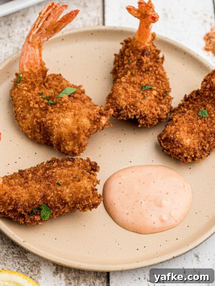 Close up of a plate of butterfly shrimp recipe.