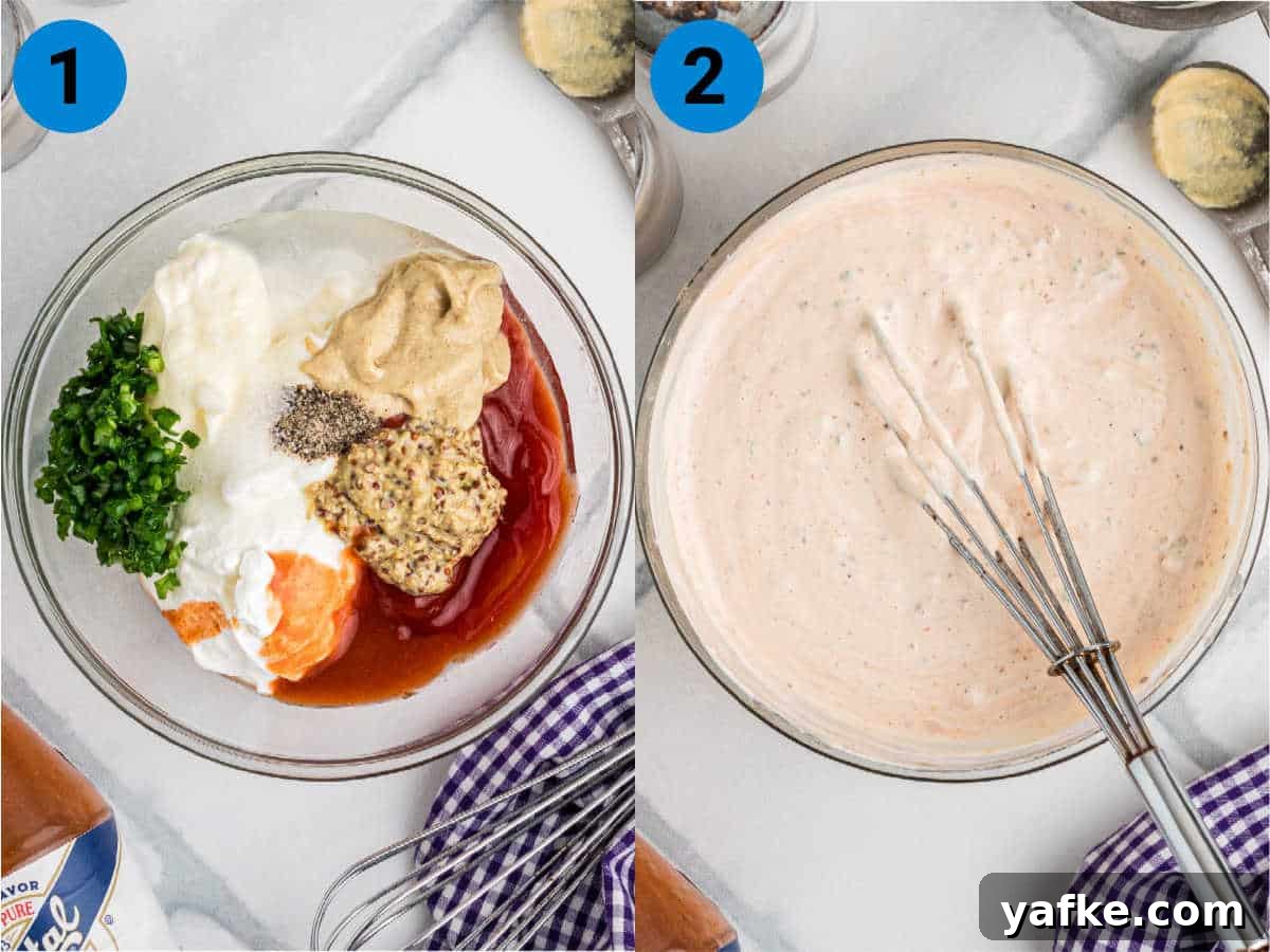 Creamy Remoulade Sauce Recipe for Seafood and Sandwiches 4 A collage of two images showing how to make remoulade sauce.