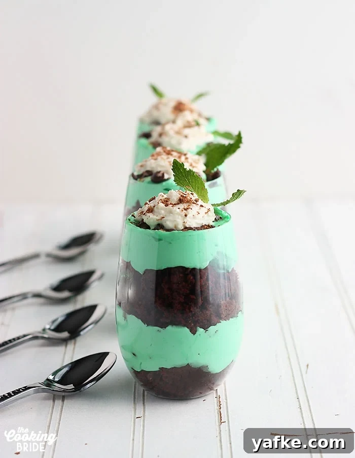Easy mint chocolate trifle recipe layers fudgy homemade chocolate cake with peppermint flavored whipped cream and mint candies. It's a super simple and satisfying dessert. chocolate trifle recipe