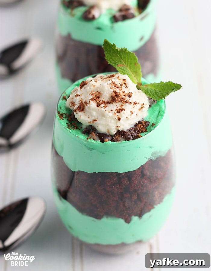 Easy mint chocolate trifle recipe layers fudgy homemade chocolate cake with peppermint flavored whipped cream and mint candies. It's a super simple and satisfying dessert. chocolate trifle recipe