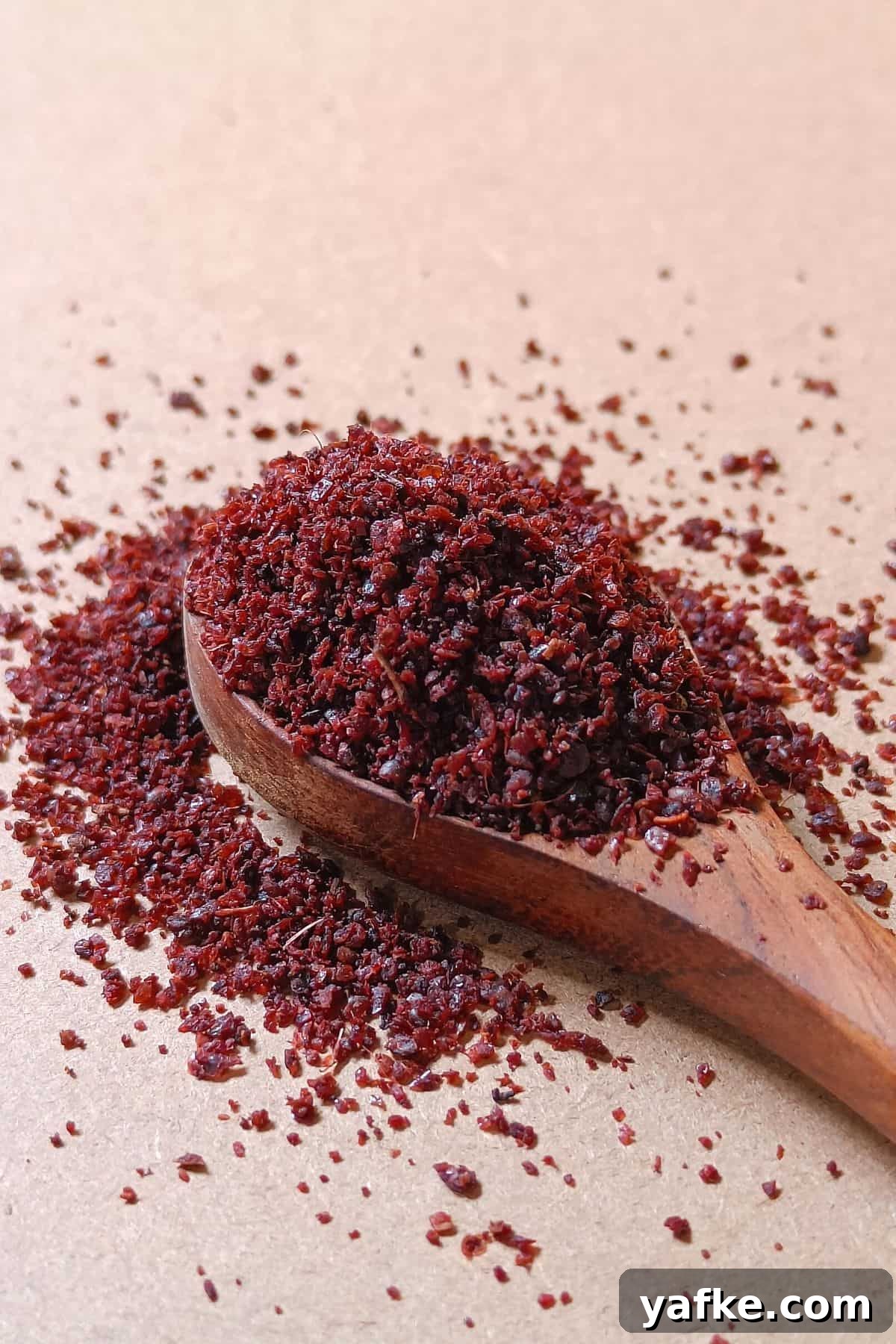 Turkish Sumac Marinated Red Onions Recipe 3 Image showing sumac spice powder close up.