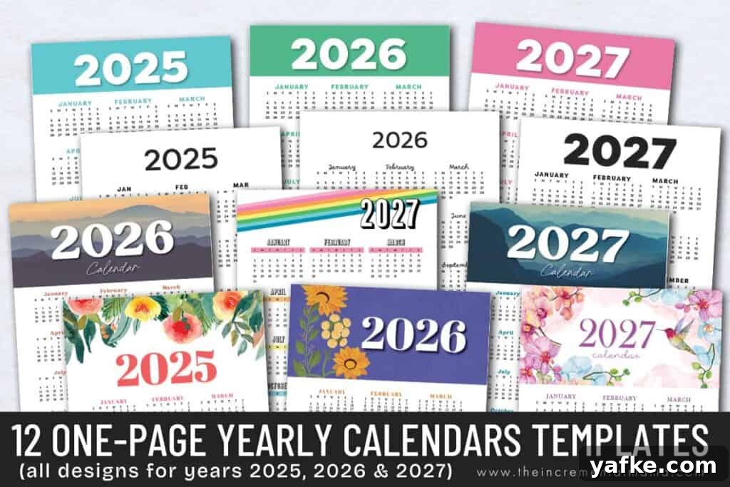 12 Free Printable One-Page Yearly Calendars 2025-2027 2 12 free printable yearly calendar PDF