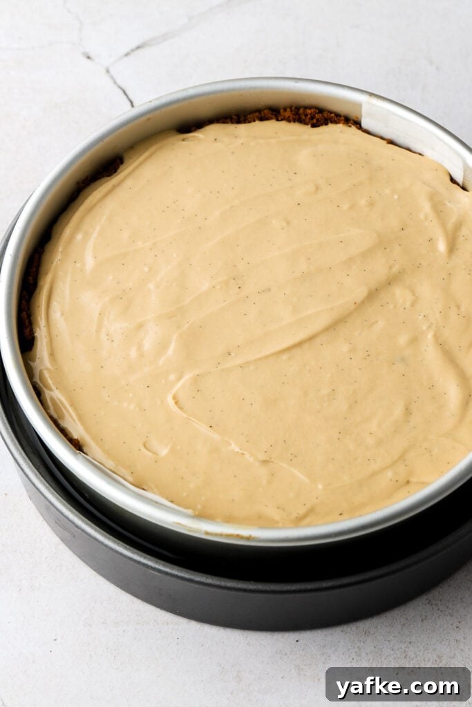 Creamy Lotus Biscoff Cheesecake Recipe 5 unbaked cheesecake in prepared pan