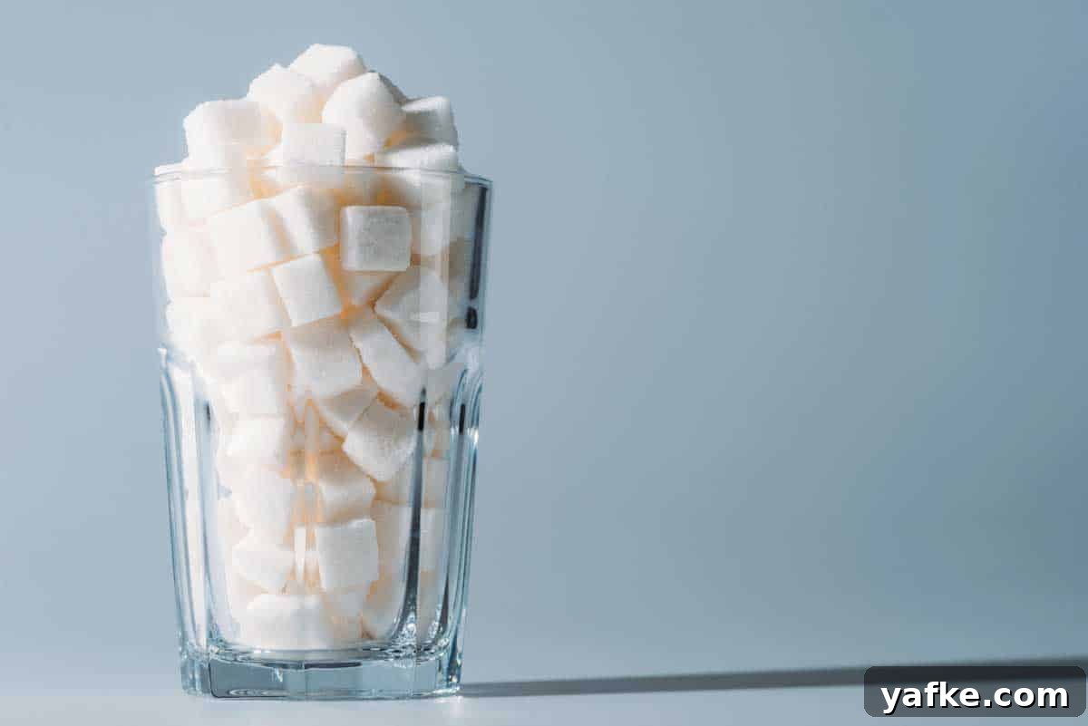 Which Sugar to Use for Cooking and Baking 2 A glass full of white sugar cubes sits against a light blue background.