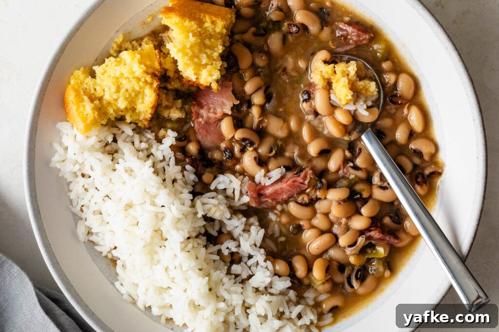 How to Cook Black-Eyed Peas for Tender, Flavorful Results 5 bowl of black eyed peas with rice and cornbread